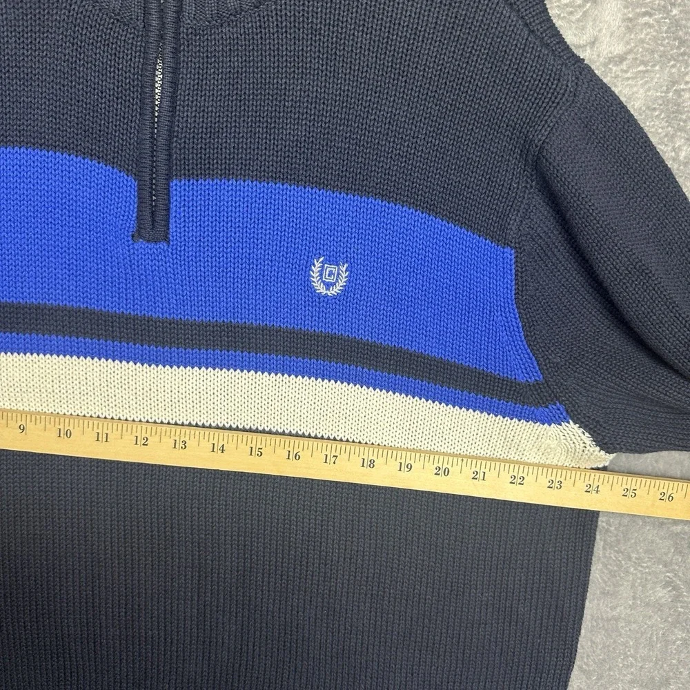 Chaps Pullover Sweater Men's Size‎ XL Black Blue 1/4 Zip 100% Cotton Preppy Y2K